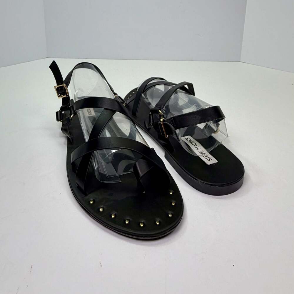 Steve Madden Kriista Black Studded Strappy Flat Sandals